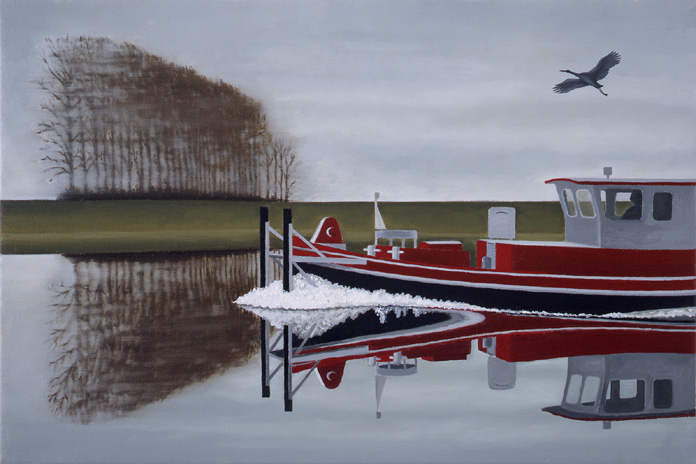 Bateaux Travaille au Canal du Silence, 1996, Öl auf Leinwand, 30 x 45 cm