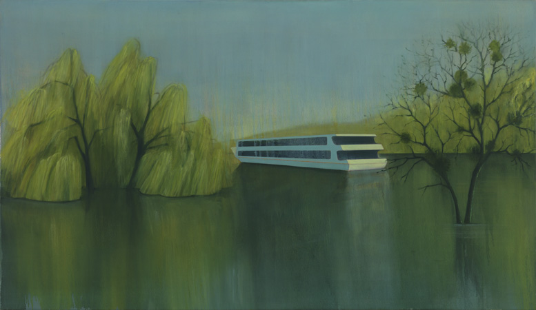 Flussschiff, 2005, Öl auf Leinwand, 115 x 200 cm